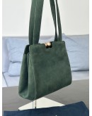 CHANEL VINTAGE SHOULDER BAG IN GREEN SUEDE LEATHER WITH GOLD D ICONIC INTERLOCKING CC LOGO CLASP HARDWARE
