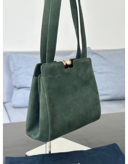 CHANEL VINTAGE SHOULDER BAG IN GREEN SUEDE LEATHER WITH GOLD D ICONIC INTERLOCKING CC LOGO CLASP HARDWARE