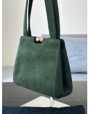 CHANEL VINTAGE SHOULDER BAG IN GREEN SUEDE LEATHER WITH GOLD D ICONIC INTERLOCKING CC LOGO CLASP HARDWARE