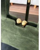 CHANEL VINTAGE SHOULDER BAG IN GREEN SUEDE LEATHER WITH GOLD D ICONIC INTERLOCKING CC LOGO CLASP HARDWARE