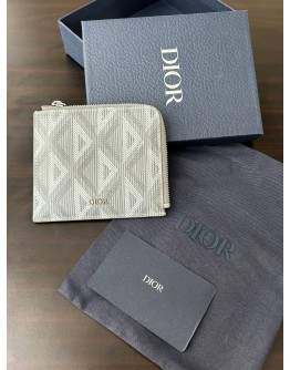 CHRISTIAN DIOR CARD WALLET WITH ZIPPED AROUND FEATURING DIAMOND JACQUARD CANVAS