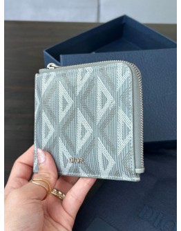 CHRISTIAN DIOR CARD WALLET WITH ZIPPED AROUND FEATURING DIAMOND JACQUARD CANVAS