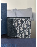 CHRISTIAN DIOR SADDLE BI-FOLD WALLET IN BLACK GRAINED CALFSKIN MARQUETRY WITH BEIGE & BLACK DIOR OBLIQUE JACQUARD CANVAS
