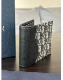 CHRISTIAN DIOR SADDLE BI-FOLD WALLET IN BLACK GRAINED CALFSKIN MARQUETRY WITH BEIGE & BLACK DIOR OBLIQUE JACQUARD CANVAS