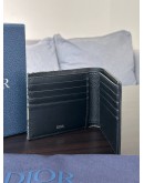 CHRISTIAN DIOR SADDLE BI-FOLD WALLET IN BLACK GRAINED CALFSKIN MARQUETRY WITH BEIGE & BLACK DIOR OBLIQUE JACQUARD CANVAS