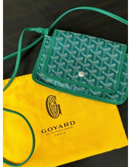 GOYARD PLUMET POCKET WALLET IN GREEN GOYARDLINE CANVAS WITH REMOVABLE STRAP  