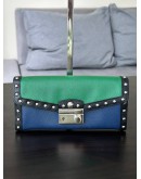 PRADA CAHIER STUDDED WALLET TWO TONED IN GREEN & BLUE