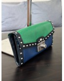 PRADA CAHIER STUDDED WALLET TWO TONED IN GREEN & BLUE