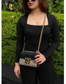 GUCCI SMALL PADLOCK GG SUPREME CANVAS & BLACK LEATHER WITH GOLD HARDWARE CHAIN SHOULDER BAG