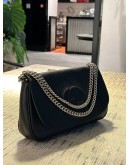 GUCCI MEDIUM SOHO CELLARIUS FLAP CHAIN CROSSBODY BAG IN BLACK PEBBLED CALF LEATHER