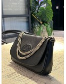 GUCCI MEDIUM SOHO CELLARIUS FLAP CHAIN CROSSBODY BAG IN BLACK PEBBLED CALF LEATHER