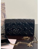 CHRISTIAN DIOR LADY DIOR WOC IN BLACK PATENT CANNAGE LEATHER  