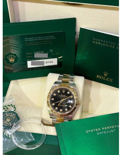 ROLEX DATEJUST 41 HALF 18K 750 YELLOW GOLD REF 126333 BLACK DIAMOND DIAL 41MM AUTOMATIC WATCH