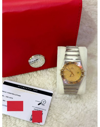 OMEGA CONSTELLATION HALF 18K 750 YELLOW GOLD REF 396.1070 GOLD DIAL 33MM QUARTZ WATCH