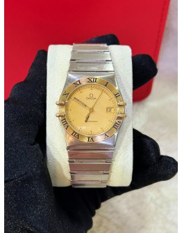OMEGA CONSTELLATION HALF 18K 750 YELLOW GOLD REF 396.1070 GOLD DIAL 33MM QUARTZ WATCH
