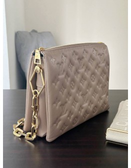 LOUIS VUITTON PM COUSSIN IN TAUPE EMBOSSED MONOGRAM PUFFY LAMBSKIN LEATHER
