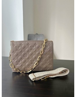 LOUIS VUITTON PM COUSSIN IN TAUPE EMBOSSED MONOGRAM PUFFY LAMBSKIN LEATHER