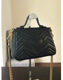GUCCI GG MARMONT SMALL TOP HANDLE CHAIN CROSSBODY BAG IN BLACK LAMBSKIN LEATHER