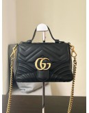 GUCCI GG MARMONT SMALL TOP HANDLE CHAIN CROSSBODY BAG IN BLACK LAMBSKIN LEATHER