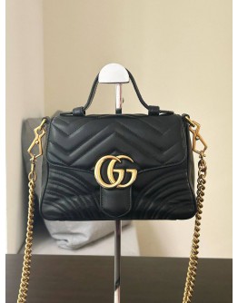 GUCCI GG MARMONT SMALL TOP HANDLE CHAIN CROSSBODY BAG IN BLACK LAMBSKIN LEATHER