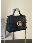 GUCCI GG MARMONT SMALL TOP HANDLE CHAIN CROSSBODY BAG IN BLACK LAMBSKIN LEATHER