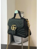 GUCCI GG MARMONT SMALL TOP HANDLE CHAIN CROSSBODY BAG IN BLACK LAMBSKIN LEATHER