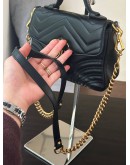 GUCCI GG MARMONT SMALL TOP HANDLE CHAIN CROSSBODY BAG IN BLACK LAMBSKIN LEATHER