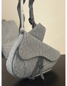 CHRISTIAN DIOR MEN’S SADDLE BAG IN RUTHENIUM COLOURED OBLIQUE JACQUARD CANVAS  
