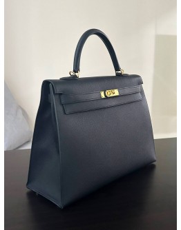 HERMES VINTAGE KELLY 35 IN BLACK EPSOM LEATHER WITH GOLD HARDWARE  