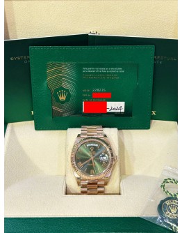 ROLEX DAY-DATE 40 18K 750 ROSE GOLD REF 228235 AVOCADO GREEN DIAL 40MM AUTOMATIC WATCH