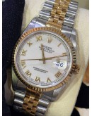 ROLEX DATEJUST 36 HALF 18K 850 YELLOW GOLD JUBILEE REF 16233 WHITE ROMAN NUMBERALS DIAL 36MM AUTOMATIC WATCH