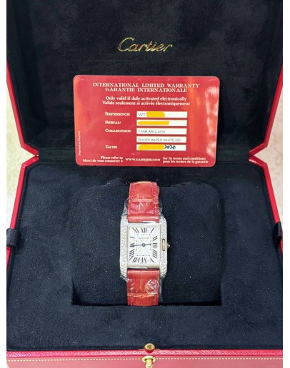 CARTIER TANK ANGLAISE DIAMOND 18K 750 WHITE GOLD REF WT100015 WHITE ROMAN NUMBERALS DIAL 22.7MM X 30.2MM QUARTZ WATCH
