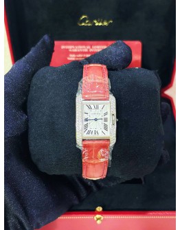 CARTIER TANK ANGLAISE DIAMOND 18K 750 WHITE GOLD REF WT100015 WHITE ROMAN NUMBERALS DIAL 22.7MM X 30.2MM QUARTZ WATCH