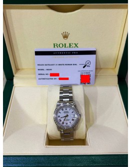 ROLEX DATEJUST 31 REF 68240 WHITE ROMAN NUMBERALS DIAL WITH DIAMONDS BEZEL 31MM AUTOMATIC WATCH