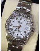 ROLEX DATEJUST 31 REF 68240 WHITE ROMAN NUMBERALS DIAL WITH DIAMONDS BEZEL 31MM AUTOMATIC WATCH