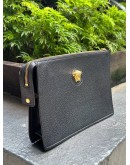 VERSACE LA MEDUSA CLUTCH IN BLACK CALFSKIN LEATHER