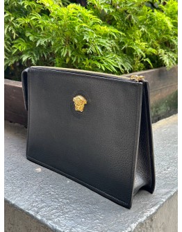 VERSACE LA MEDUSA CLUTCH IN BLACK CALFSKIN LEATHER