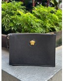 VERSACE LA MEDUSA CLUTCH IN BLACK CALFSKIN LEATHER