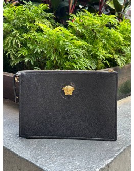 VERSACE LA MEDUSA CLUTCH IN BLACK CALFSKIN LEATHER