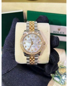 ROLEX DATEJUST 31 18K 750 YELLOW GOLD JUBILEE FACTORY DIAMOND REF 178383 MOTHER OF PEARL DIAMONDS DIAL 31MM AUTOMATIC WATCH