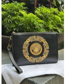 VERSACE LA MEDUSA PRINT CLUTCH IN BLACK & YELLOW