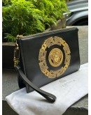 VERSACE LA MEDUSA PRINT CLUTCH IN BLACK & YELLOW