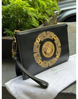 VERSACE LA MEDUSA PRINT CLUTCH IN BLACK & YELLOW