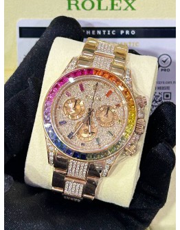 ROLEX DAYTONA REF 116505 18K 750 EVEROSE GOLD UPGRADE 116595RBOW RAINBOW PAVE DIAMOND DIAL 40MM AUTOMATIC WATCH