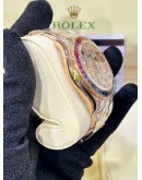 ROLEX DAYTONA REF 116505 18K 750 EVEROSE GOLD UPGRADE 116595RBOW RAINBOW PAVE DIAMOND DIAL 40MM AUTOMATIC WATCH