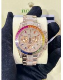 ROLEX DAYTONA REF 116505 18K 750 EVEROSE GOLD UPGRADE 116595RBOW RAINBOW PAVE DIAMOND DIAL 40MM AUTOMATIC WATCH
