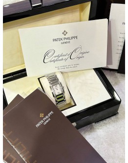 PATEK PHILIPPE TWENTY 4 DIAMONDS REF 4910/10A-011 WHITE DIAL 25MM X 30MM QUARTZ WATCH