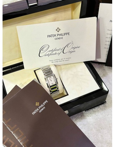 PATEK PHILIPPE TWENTY 4 DIAMONDS REF 4910/10A-011 WHITE DIAL 25MM X 30MM QUARTZ WATCH