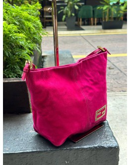 FENDI VINTAGE AUTH BAGUETTE HANDBAG IN PINK VELVET SUEDE LEATHER