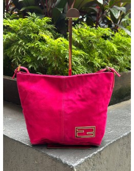 FENDI VINTAGE AUTH BAGUETTE HANDBAG IN PINK VELVET SUEDE LEATHER